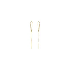 14k Baguette Diamond Loop Threader Earrings