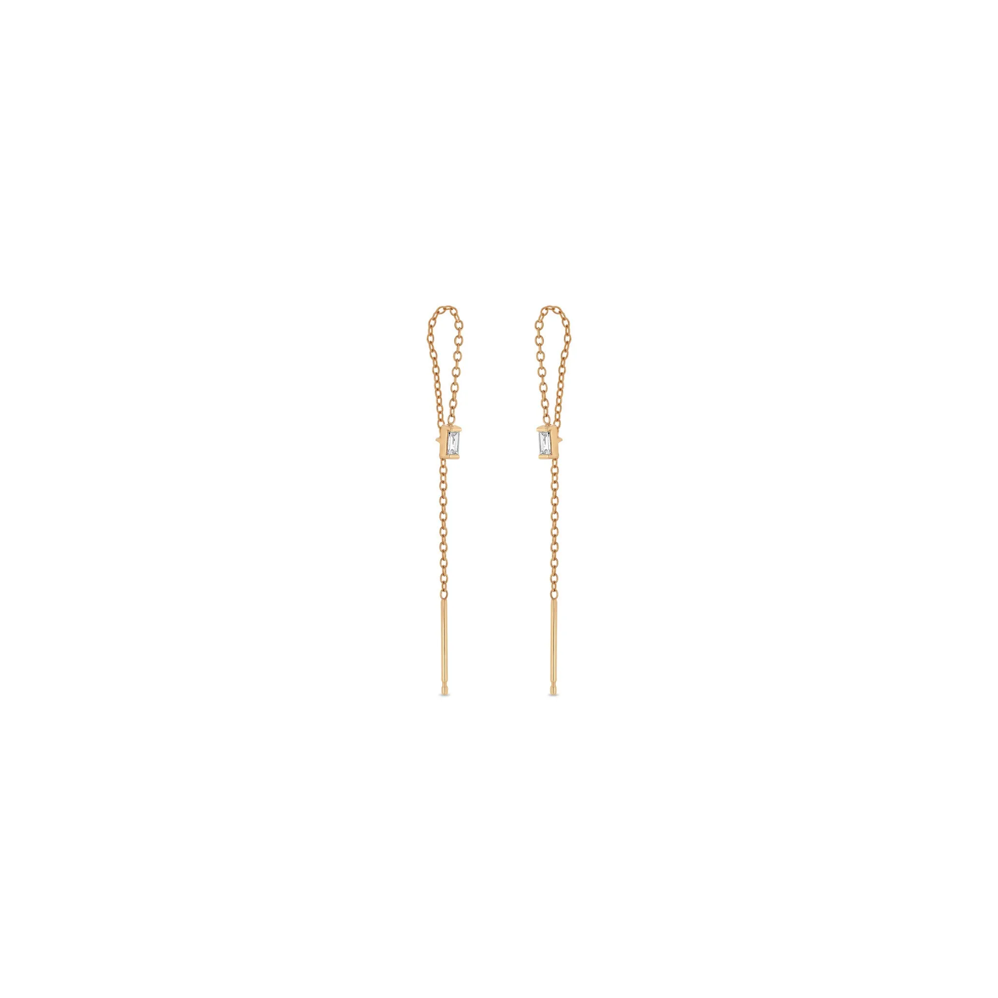 14k Baguette Diamond Loop Threader Earrings