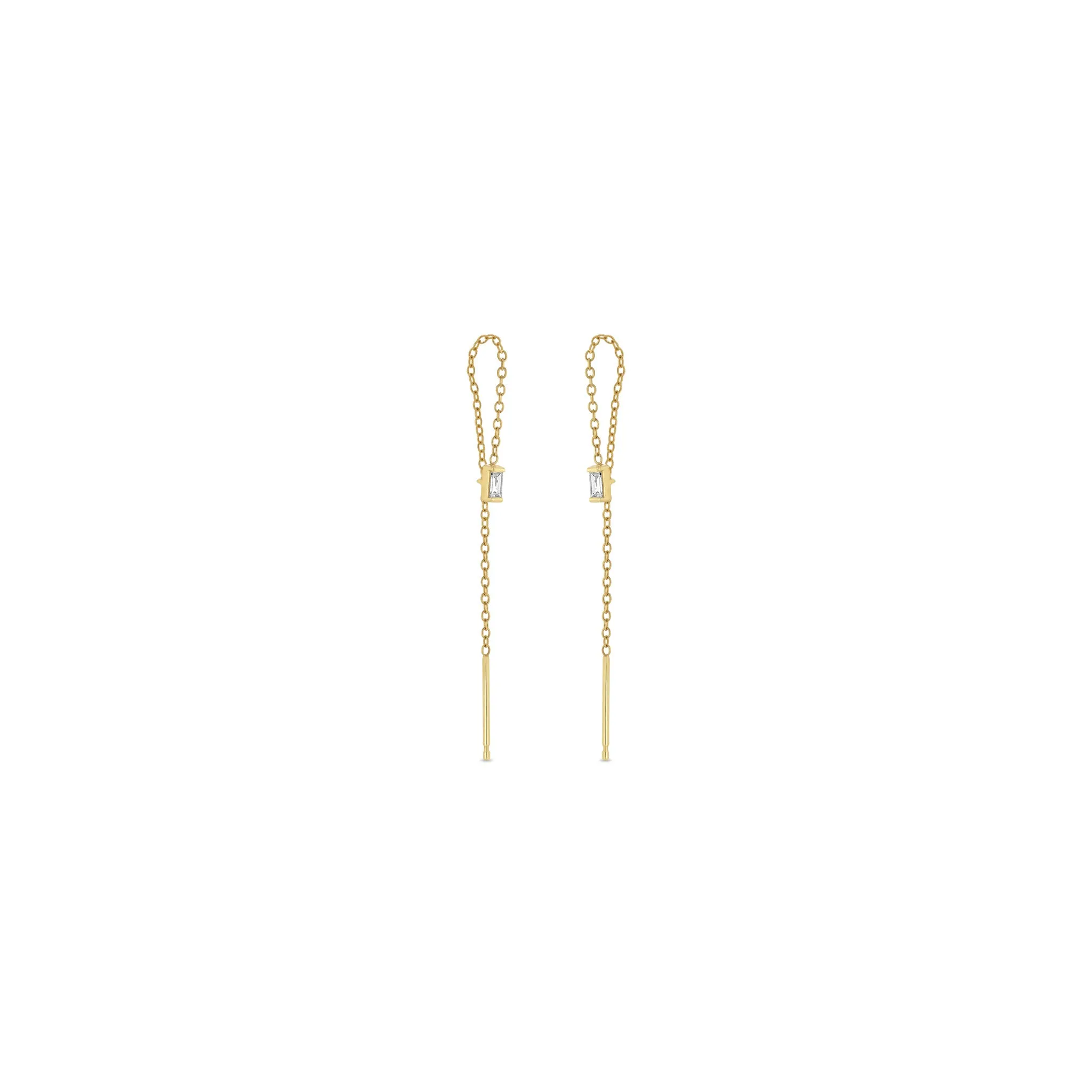 14k Baguette Diamond Loop Threader Earrings