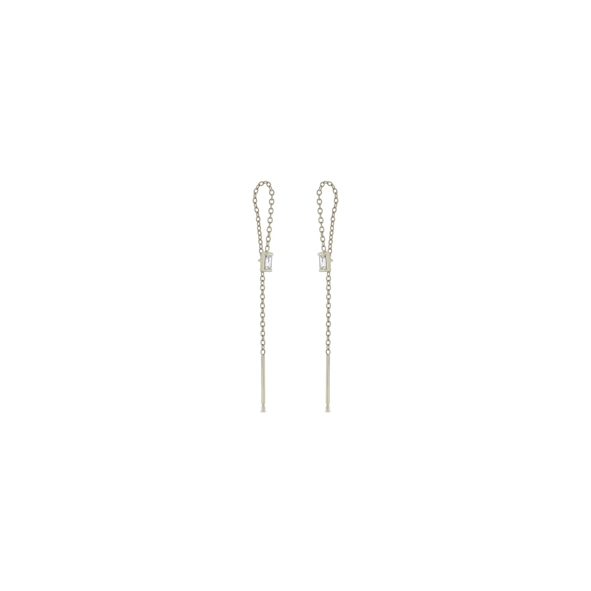 14k Baguette Diamond Loop Threader Earrings
