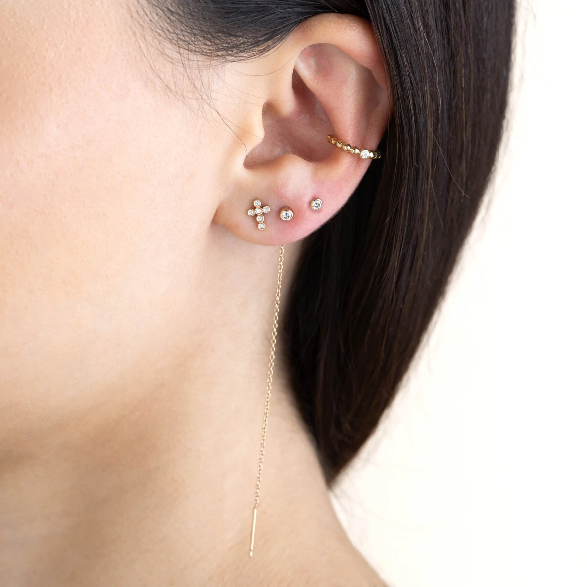 14k Diamond Bezel Threader Earrings