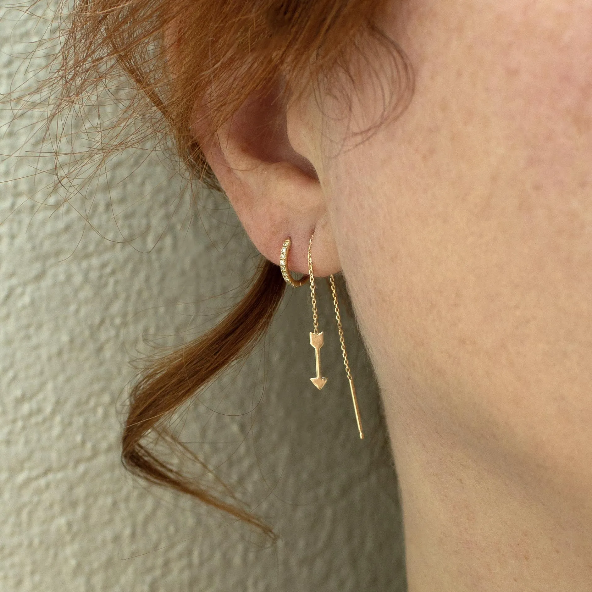 14k Gold Arrow Chain Drop Threaders - SALE