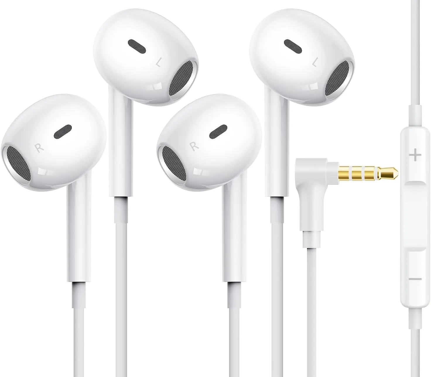 [2 Pack] for Apple Wired Earbuds, 3.5mm Heaephones with Microphone 90 Degree Design Clear Call HiFi Stereo Volume Control Earphones for PC Laptop Radio Kindle