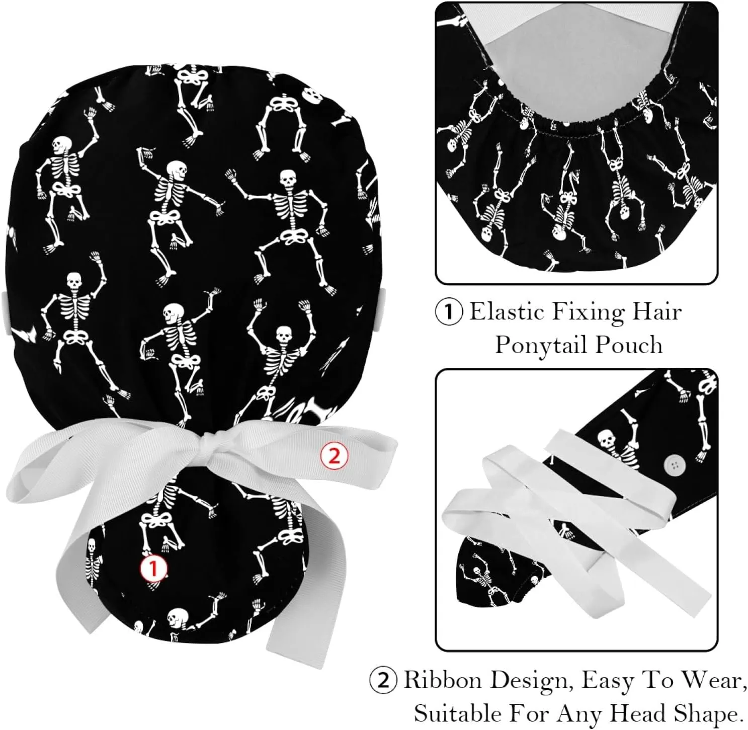 2 Pcs Working Cap with Buttons Sweatband Cute Bear Ribbon Tie Back Bouffant Hats