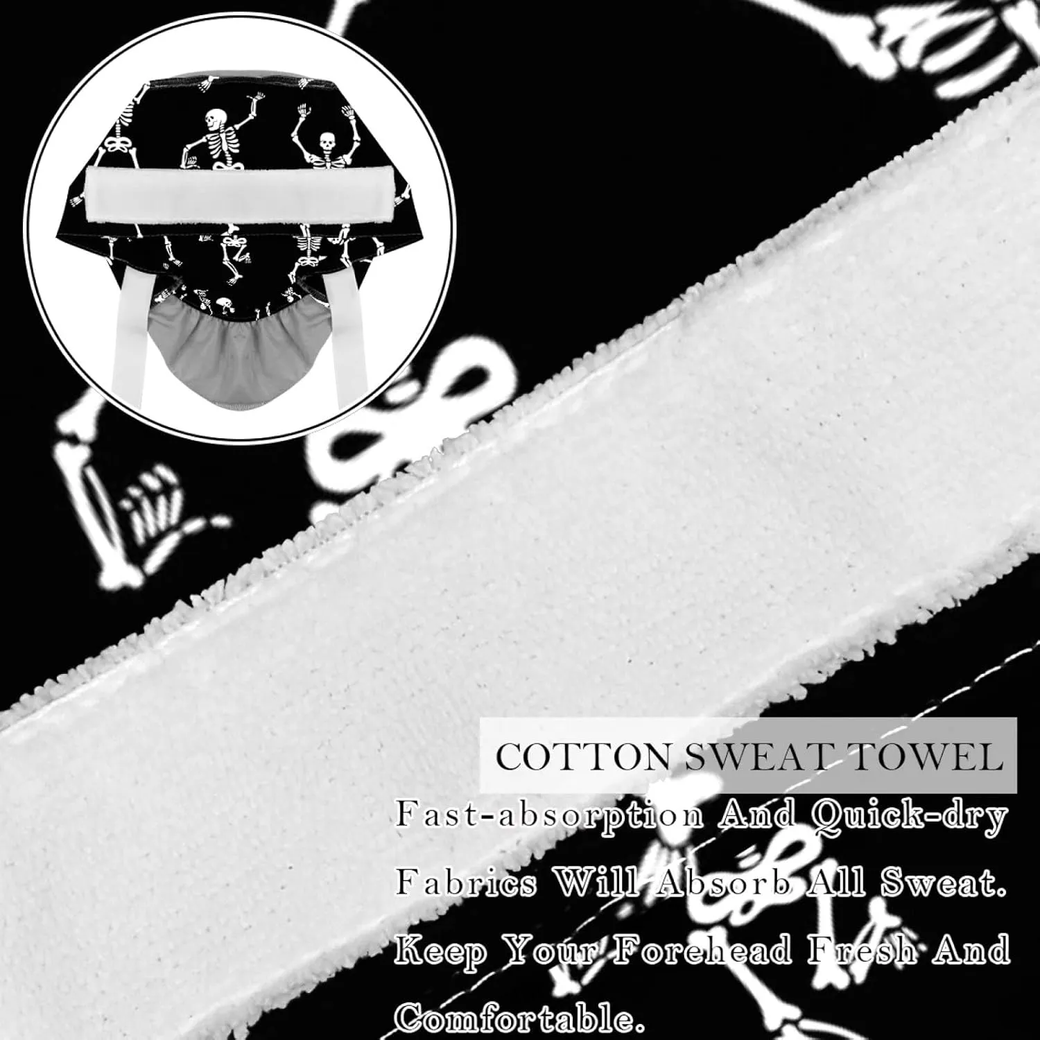 2 Pcs Working Cap with Buttons Sweatband Cute Bear Ribbon Tie Back Bouffant Hats