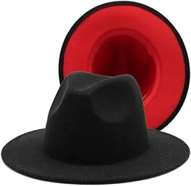 36 Color Double Woolen Felt Hat, European and American Fashion Double-Sided Color Matching Hat, Men and Women Flat Brim Jazz Hat Luopan Caps & Hats(Black red,Large)