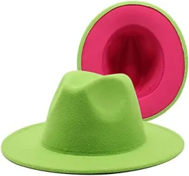 36 Color Double Woolen Felt Hat, European and American Fashion Double-Sided Color Matching Hat, Men and Women Flat Brim Jazz Hat Luopan Caps & Hats(Fruit Green Rose red,Large)