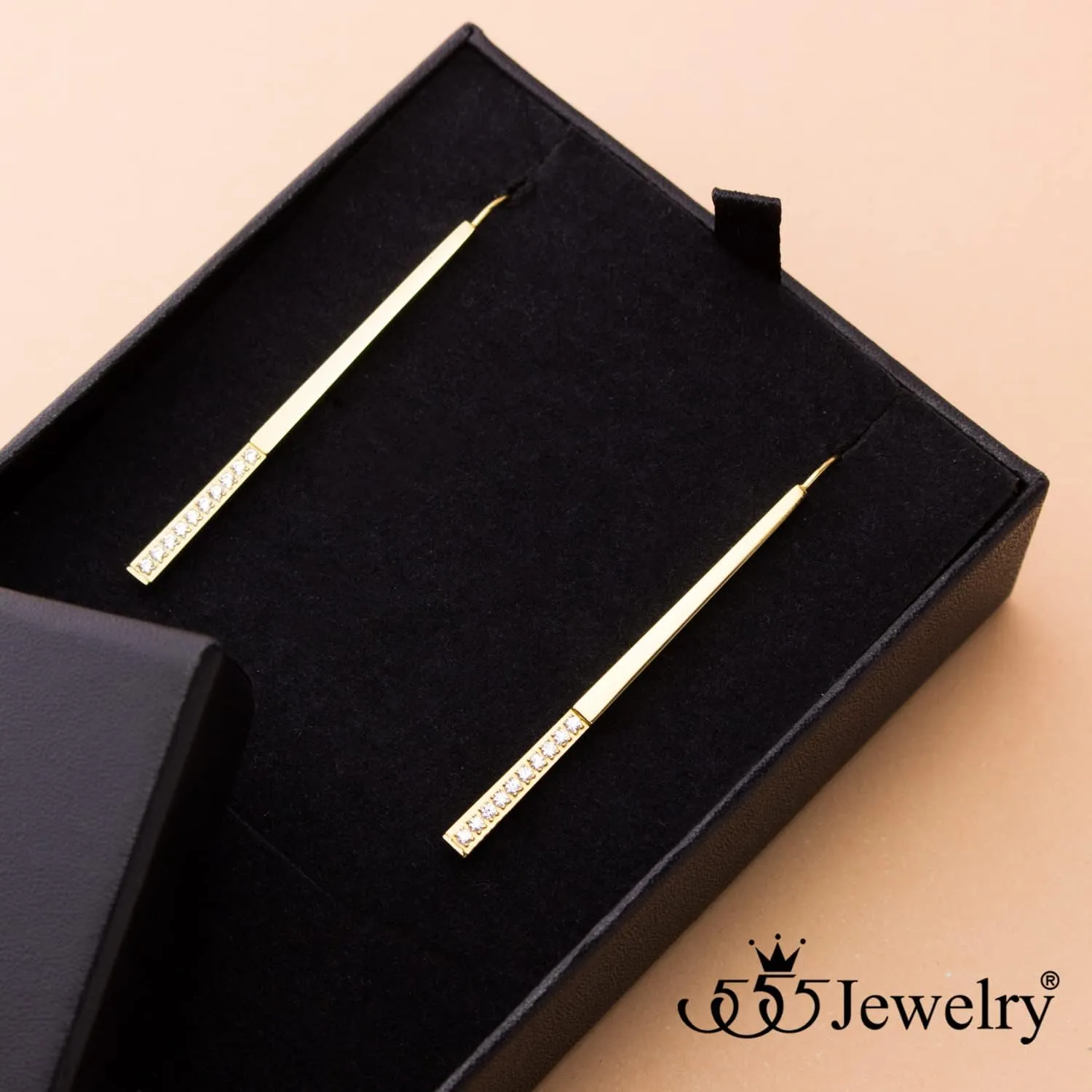 ?555Jewelry Stainless Steel Cubic Zirconia Drop Bar Earrings for Women & Ladies