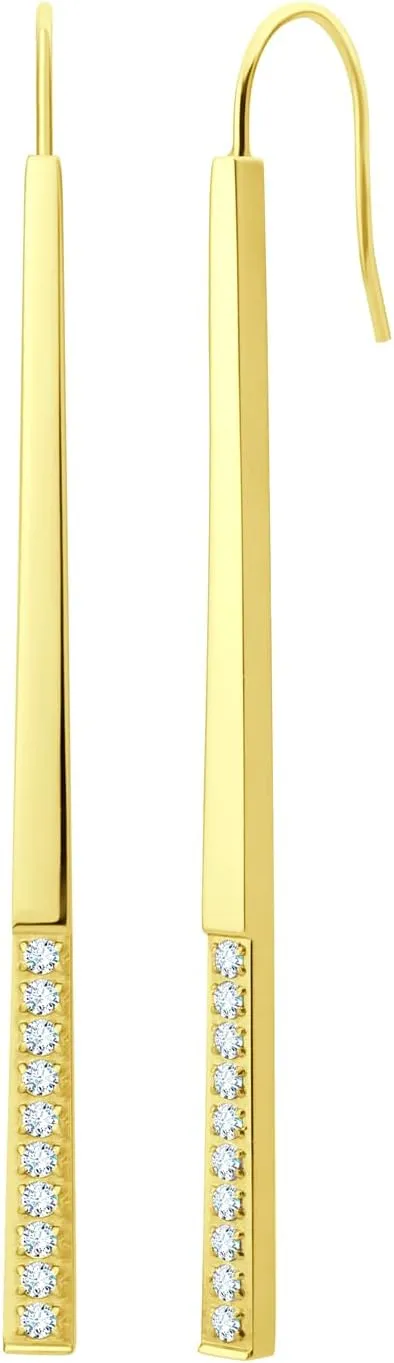 ?555Jewelry Stainless Steel Cubic Zirconia Drop Bar Earrings for Women & Ladies