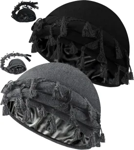 Ababalaya Adjustable Satin Lined Halo Turban for Men Women Twisted Tassel Head Wraps Sleep Cap Beanies Turban Durag