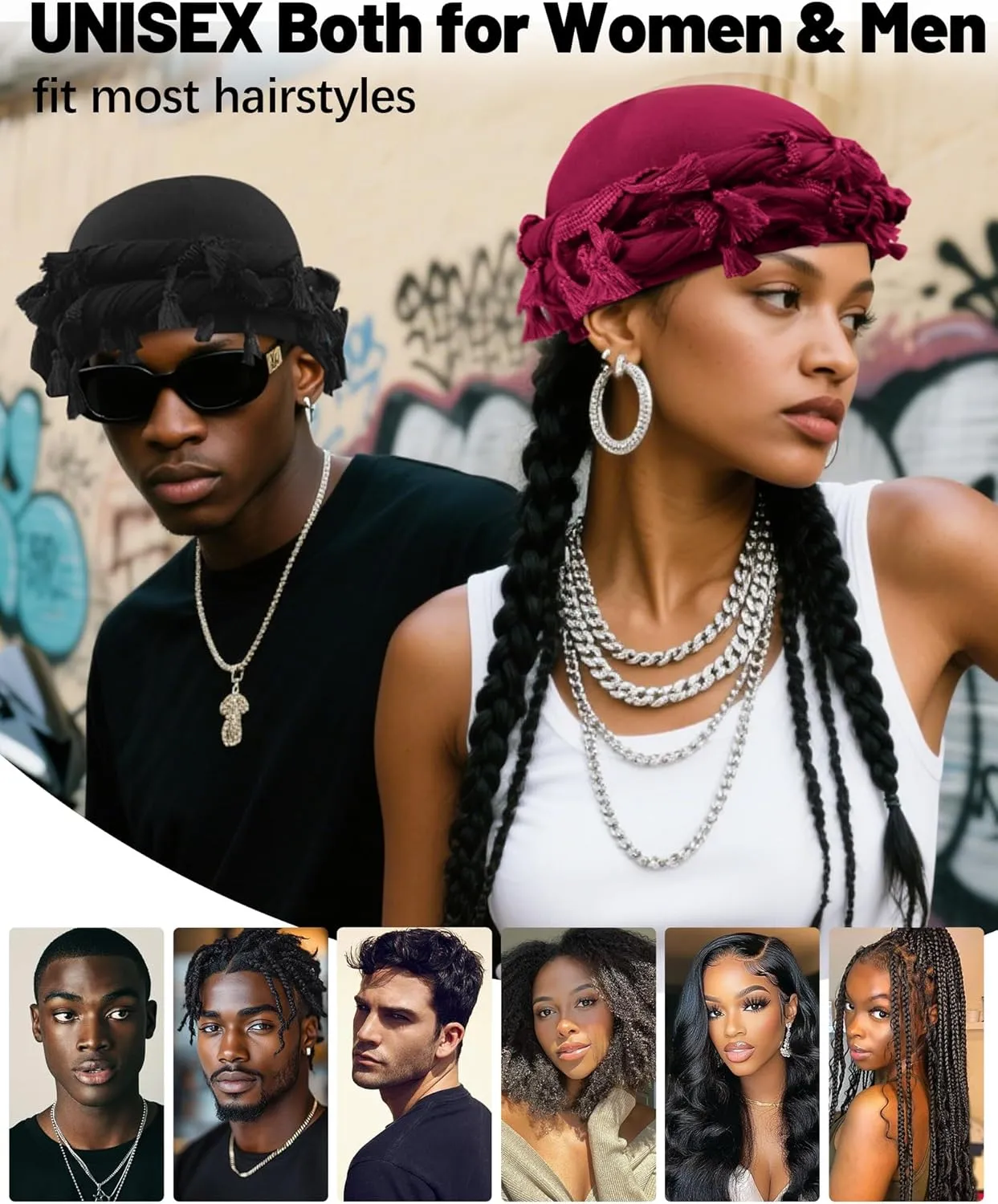 Ababalaya Adjustable Satin Lined Halo Turban for Men Women Twisted Tassel Head Wraps Sleep Cap Beanies Turban Durag