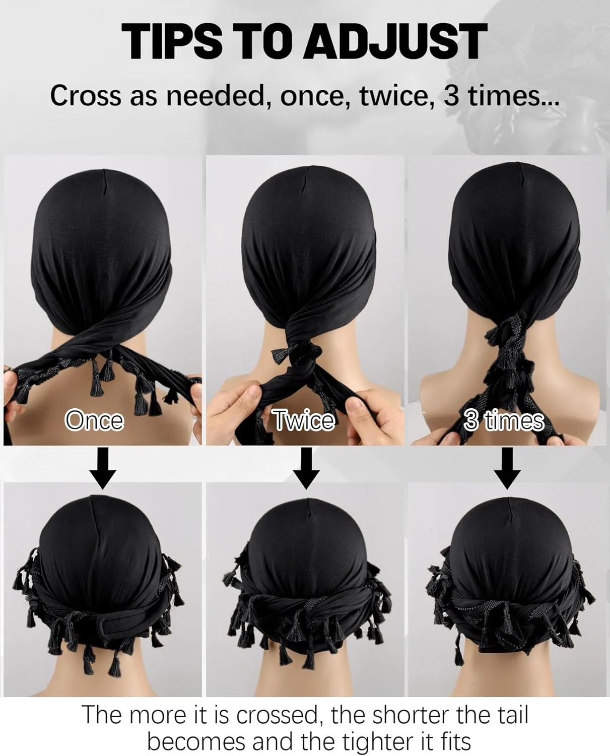 Ababalaya Adjustable Satin Lined Halo Turban for Men Women Twisted Tassel Head Wraps Sleep Cap Beanies Turban Durag