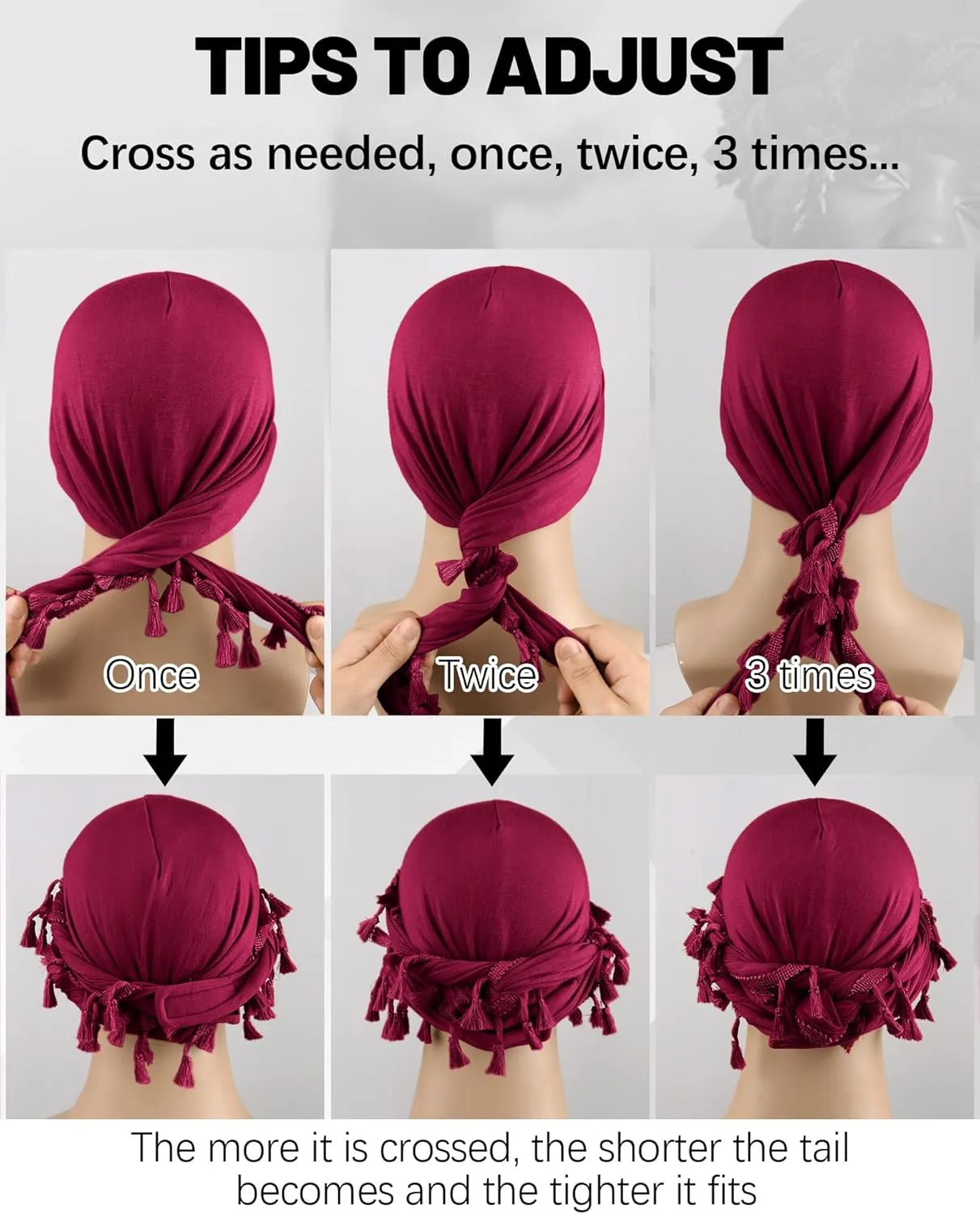 Ababalaya Adjustable Satin Lined Halo Turban for Men Women Twisted Tassel Head Wraps Sleep Cap Beanies Turban Durag