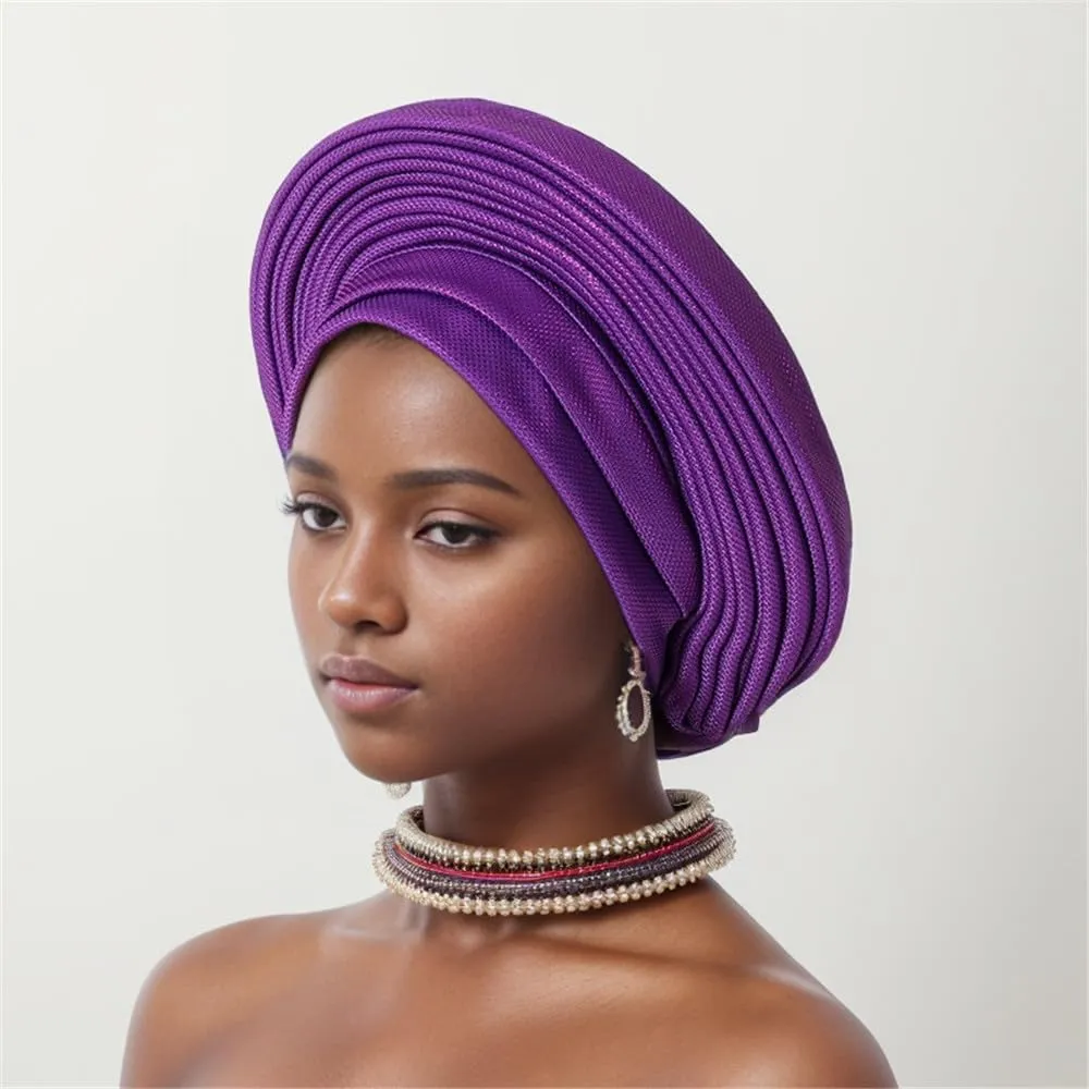 African Headtie Turban Hat Nigeria Auto Gele Headwrap for Women Muslim Wedding Party Hair Cover