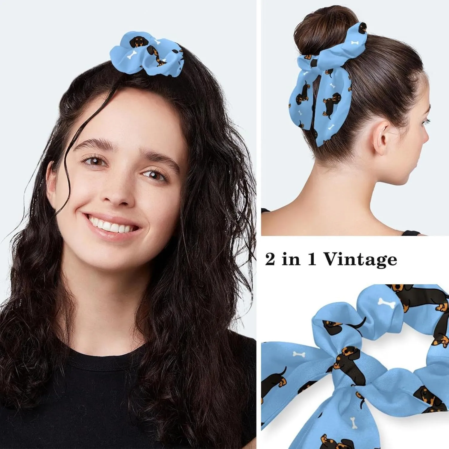 Animals Dogs Working Cap with Buttons, Adjustable Surgical Scrub Cap with Bow Hair Scrunchy