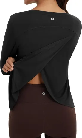 baleaf Women's Long Sleeve Workout Tops Athletic Shirts Split Back Running Gym Quick Dry Sun Protection UPF 50 