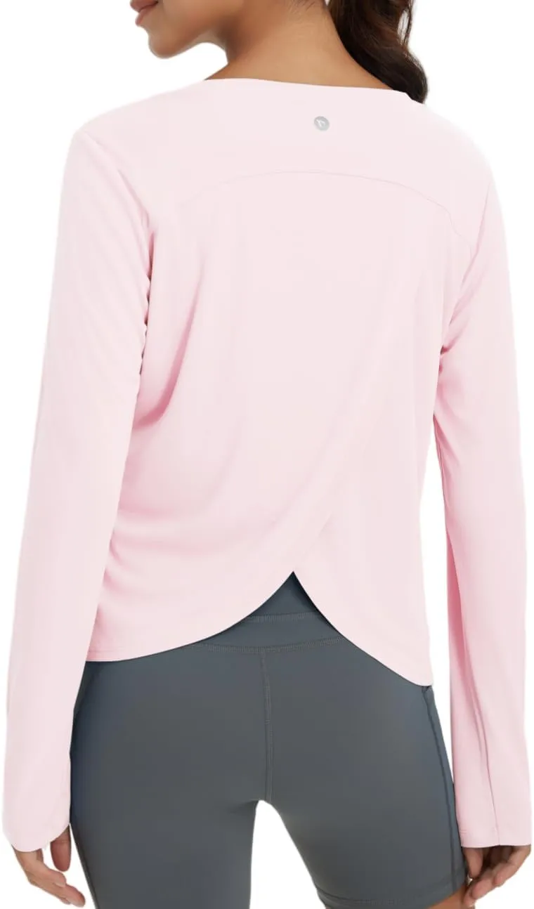 baleaf Women's Long Sleeve Workout Tops Athletic Shirts Split Back Running Gym Quick Dry Sun Protection UPF 50 