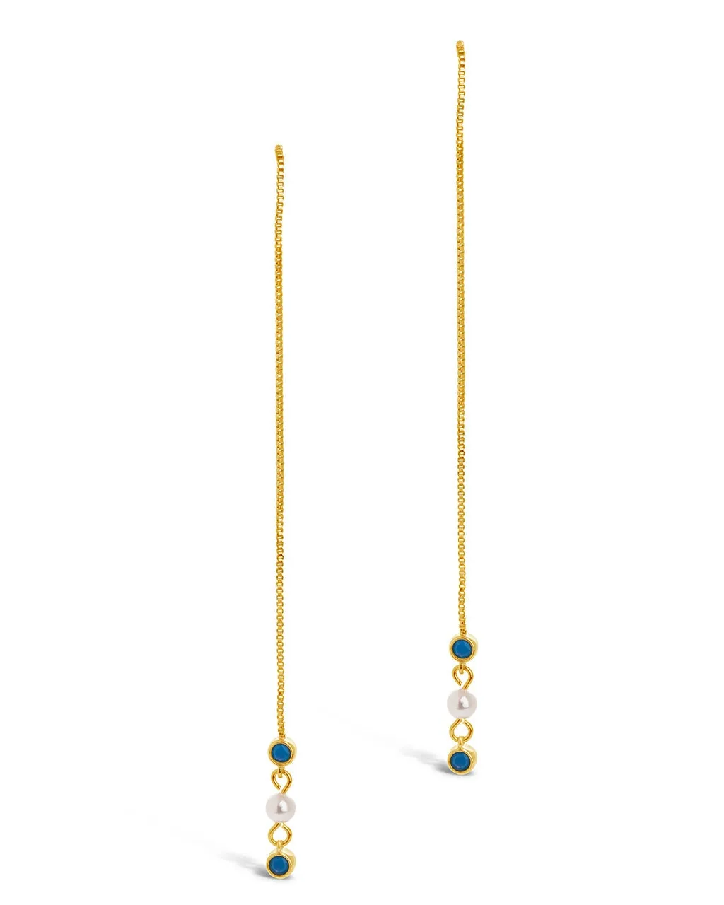 Bali Turquoise & Pearl Charm Long Threader Earrings