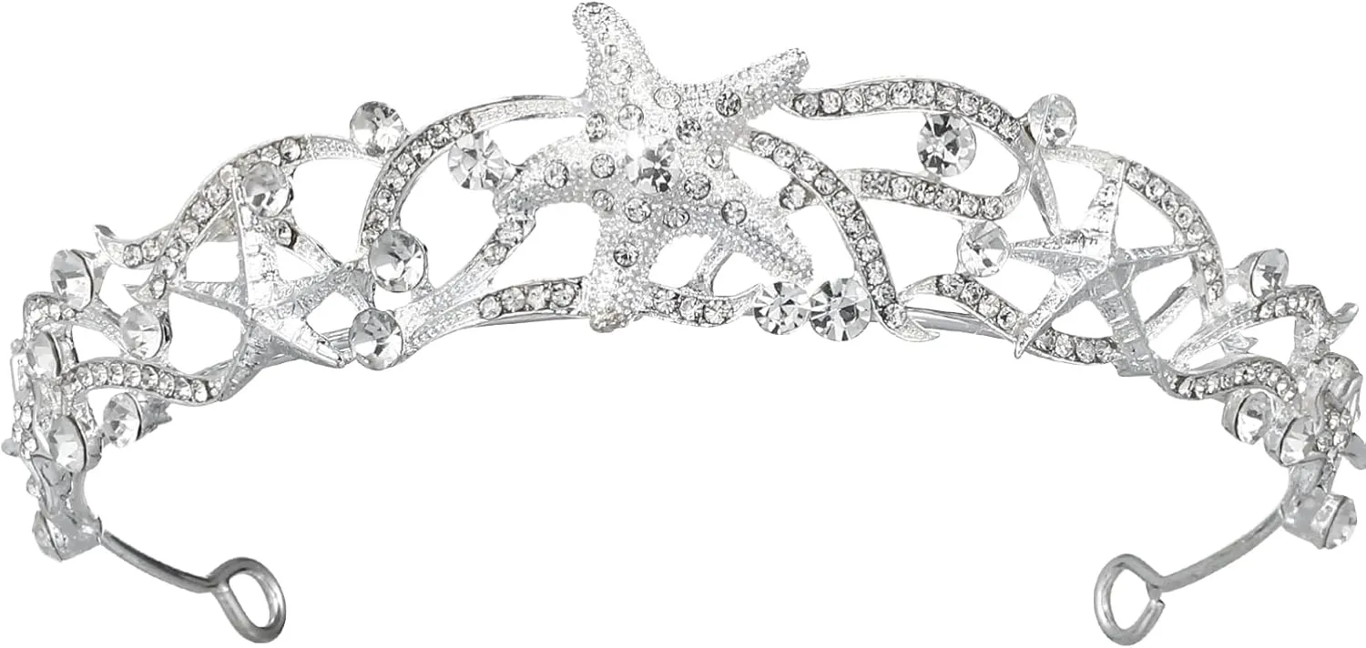 Beaupretty Mermaid Crown Sea Star Headband Rhinestone Tiara Wedding Headpiece Bridal Hair Accessories