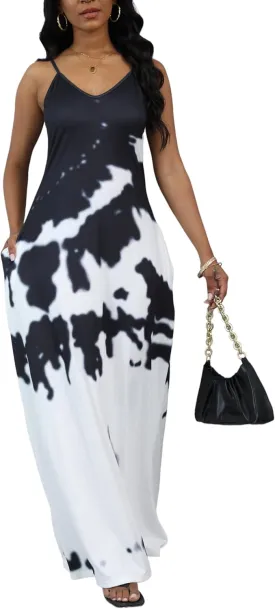 BessCops Summer Maxi Dresses for Women 2025 Plus Size Sundresses Casual Fashion Sleeveless Loose Long Sexy Dress with Pockets