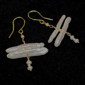 Biwa Pearl Dragonfly Earrings