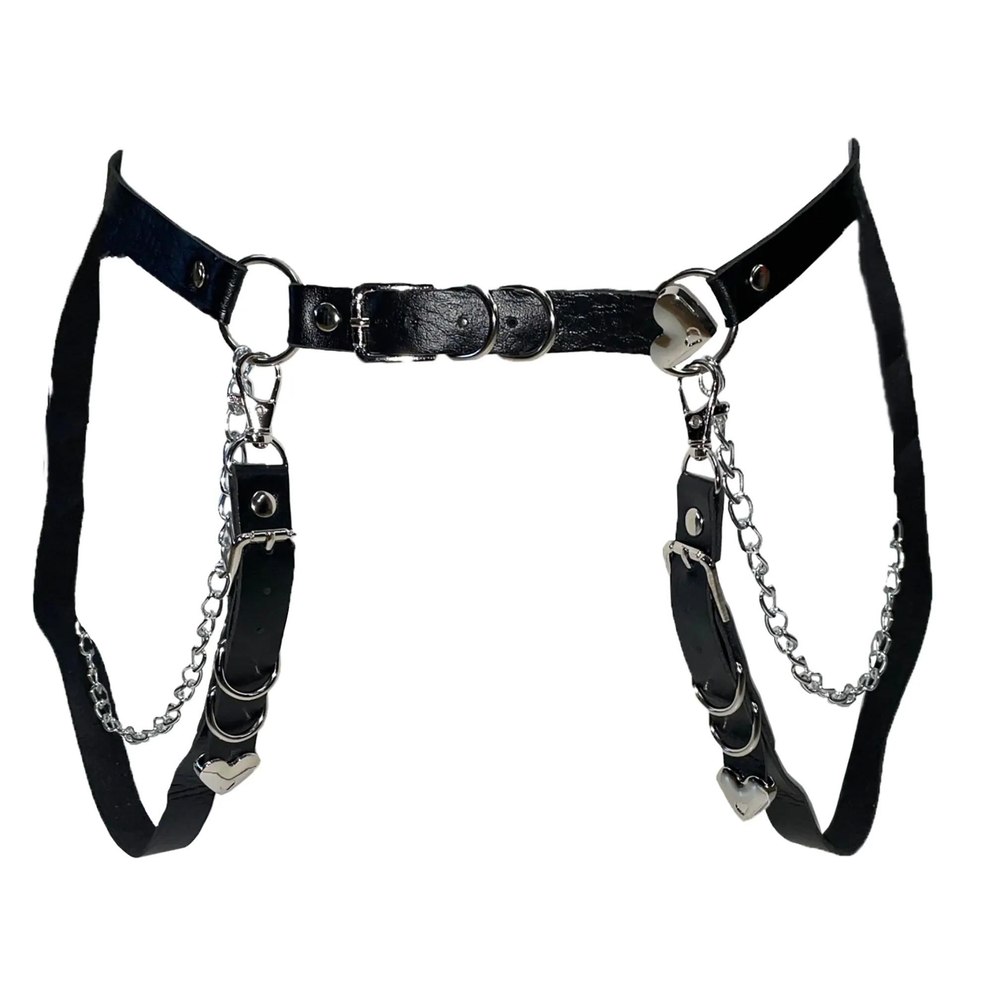 Black Harness PU Belt with Double Chain
