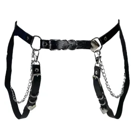 Black Harness PU Belt with Double Chain