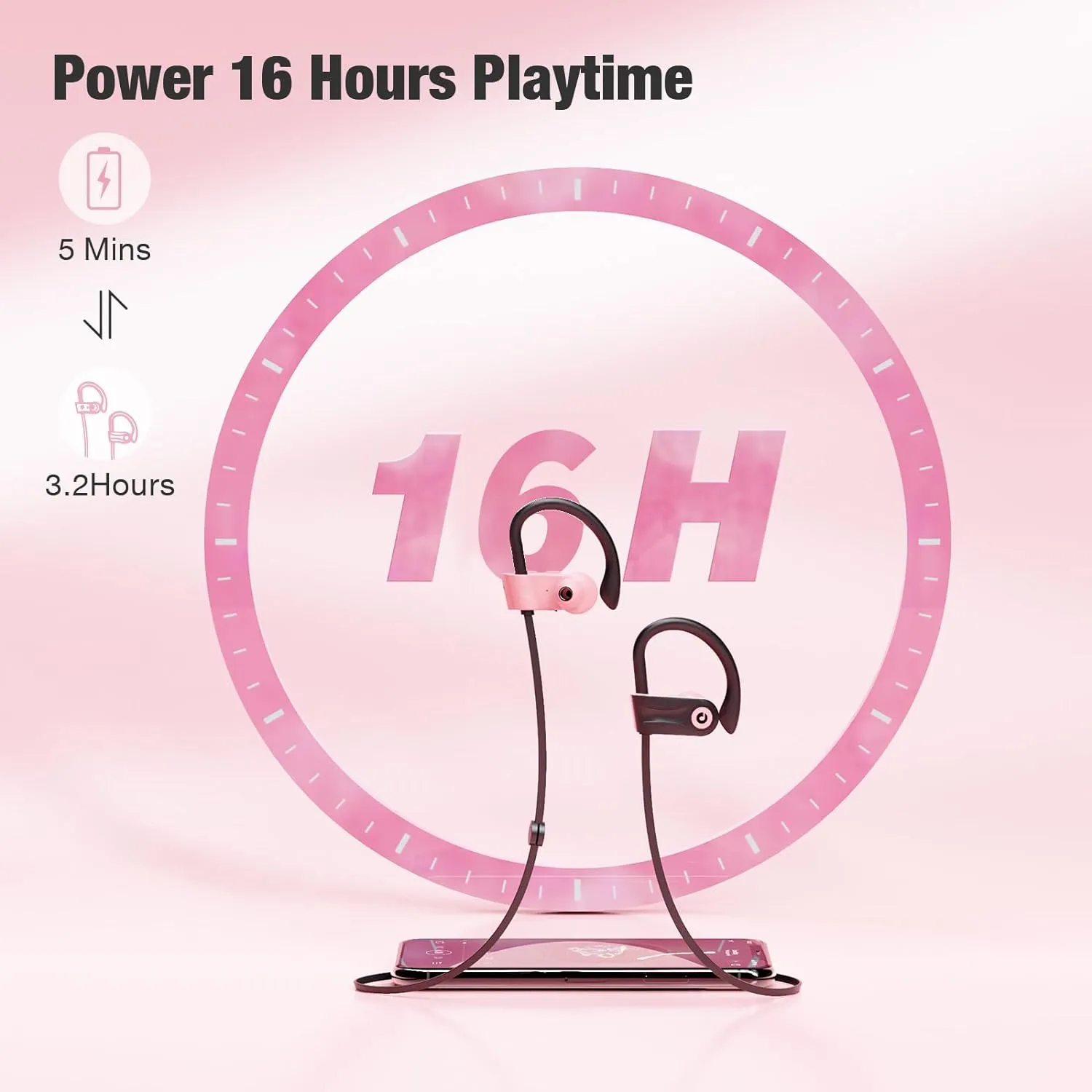 Boean Bluetooth Headphones, Wireless Earbuds with 16 Hours Bluetooth 5.3 Wireless Headphones HD Deep Bass Stereo IPX7 Waterproof Earphones for Sports Headset
