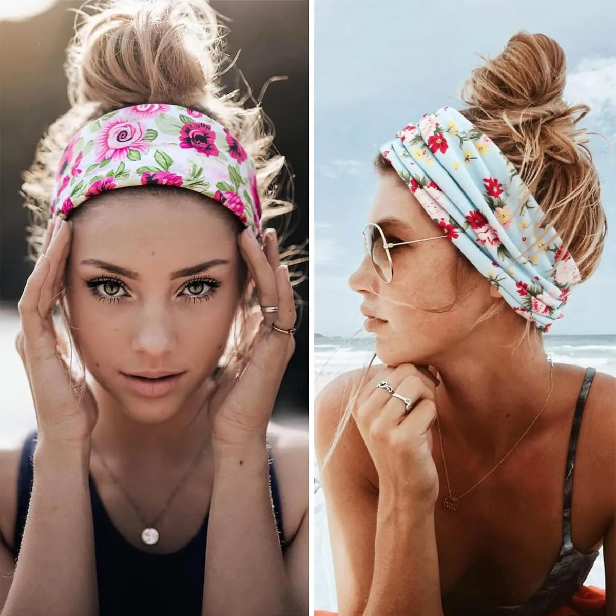 Boho Headband Fashion Wide Headband Knoted Turban Yoga Workout Head Bands Hair Accessories For Women (flower2, Pack of 2)
