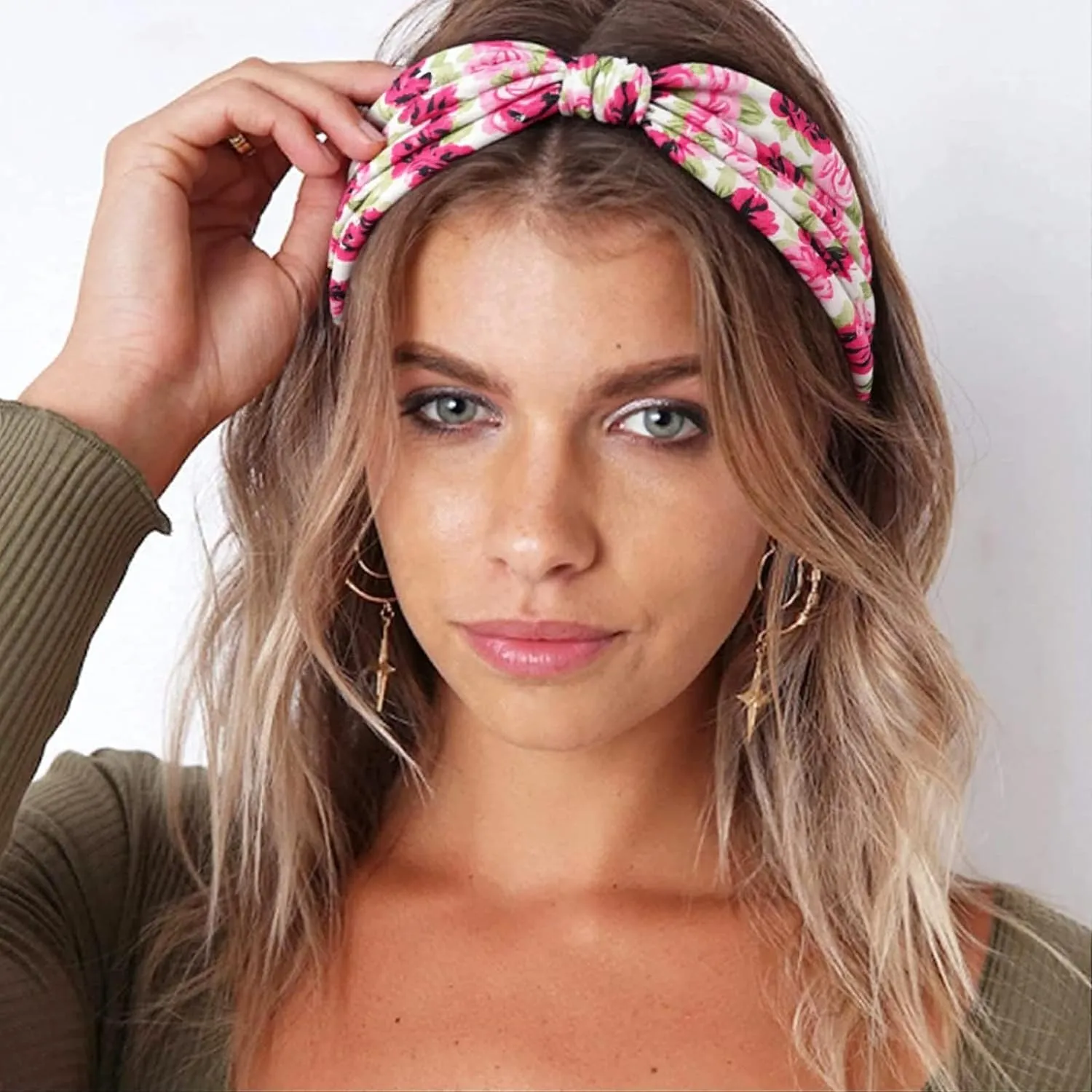 Boho Headband Fashion Wide Headband Knoted Turban Yoga Workout Head Bands Hair Accessories For Women (flower2, Pack of 2)
