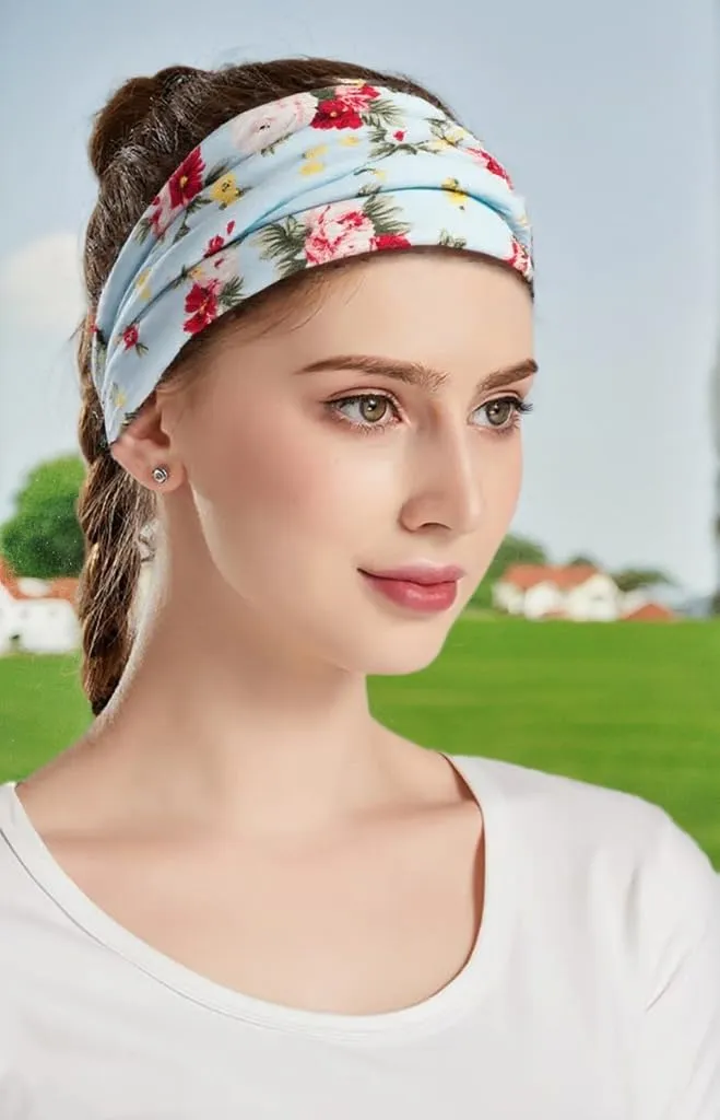 Boho Headband Fashion Wide Headband Knoted Turban Yoga Workout Head Bands Hair Accessories For Women (flower2, Pack of 2)