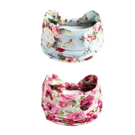 Boho Headband Fashion Wide Headband Knoted Turban Yoga Workout Head Bands Hair Accessories For Women (flower2, Pack of 2)