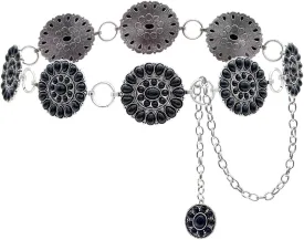 Boho Turquoise Concho Belt Silver Metal Western Turquoise Belts Waist Chain Belt for Women Dress