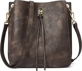 BOSTANTEN Crossbody Bucket Shoulder Bags for Women Vegan Leather Purse Cross Body Handbag Multiple Pockets
