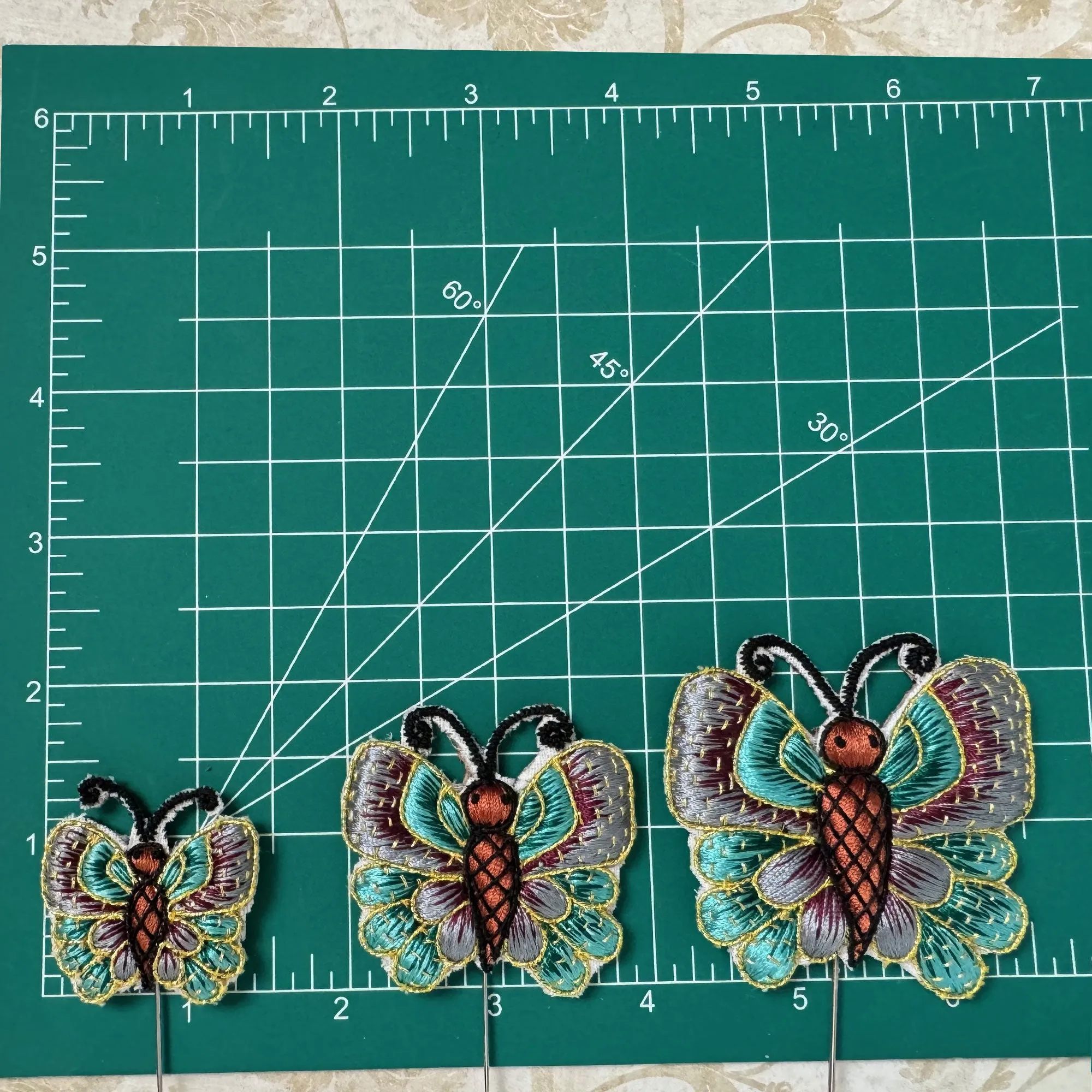 Butterflies - Teal - Embroidery Turban Pins Set of 2