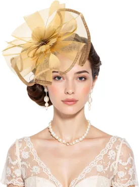 Century Star Womens Fascinator for Women Kentucky Hats Derby Tea Party 2025 Mesh Flower with Feather Wedding Church Hat