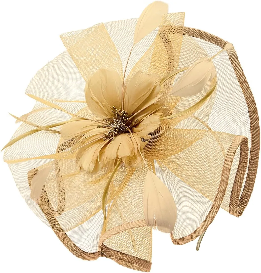 Century Star Womens Fascinator for Women Kentucky Hats Derby Tea Party 2025 Mesh Flower with Feather Wedding Church Hat
