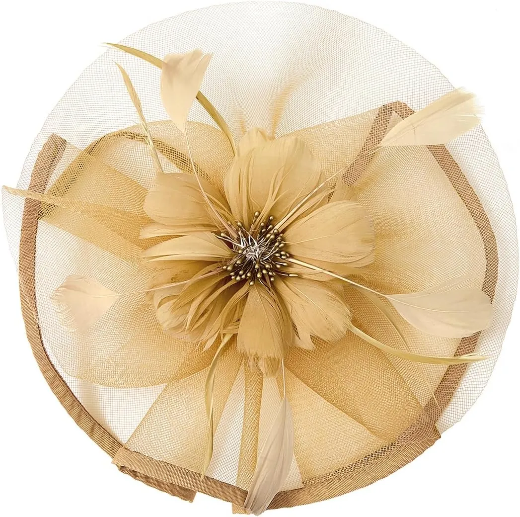 Century Star Womens Fascinator for Women Kentucky Hats Derby Tea Party 2025 Mesh Flower with Feather Wedding Church Hat