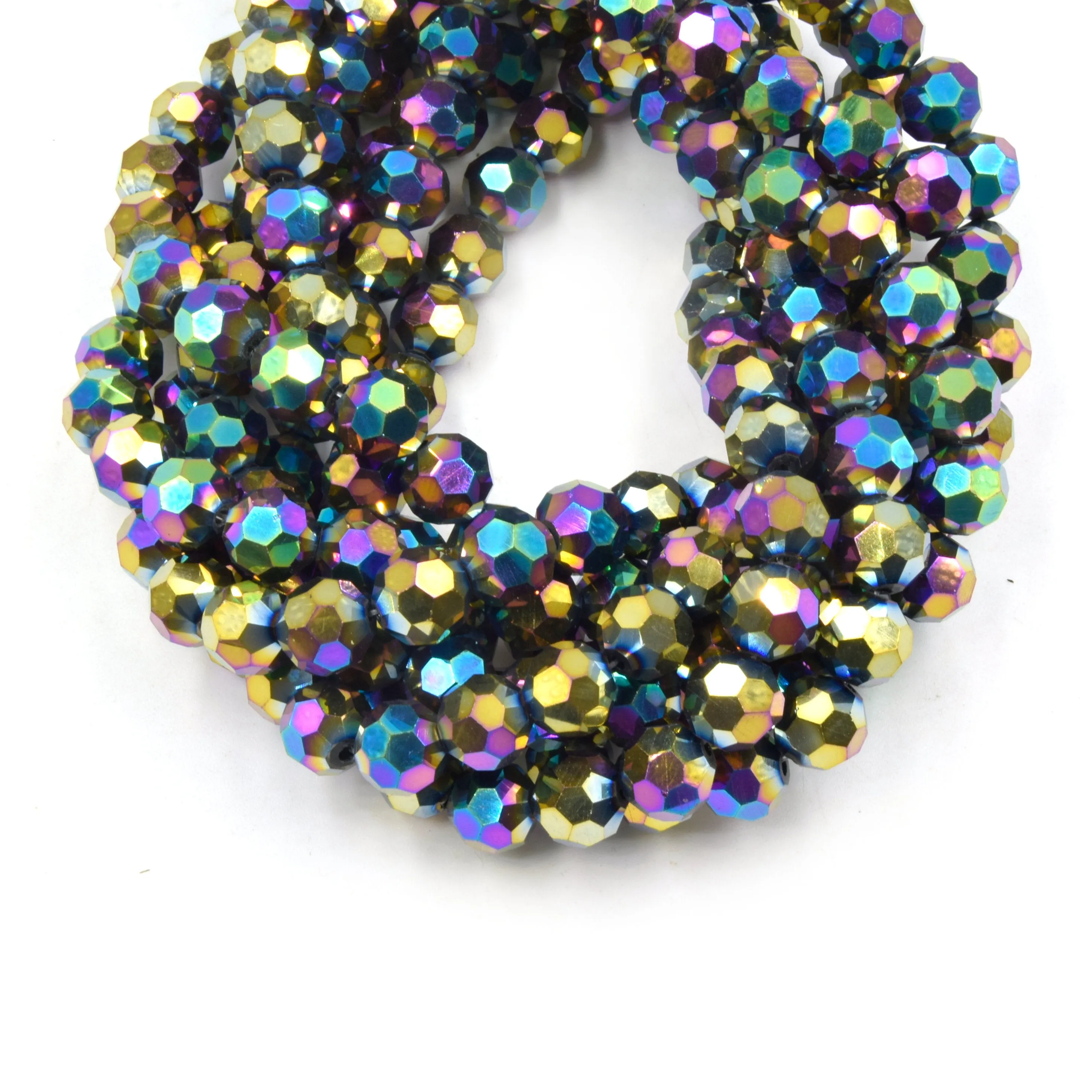 Chinese Crystal Beads 10mm Faceted Round Available in Clear, Gray, Black, Blue, Green, Rainbow, and Red Colors.