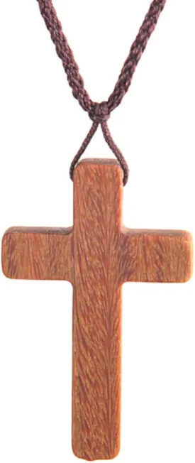 COLORFUL BLING Wood Cross Necklace With Cord String Chain Natural Wooden Pendant Necklace for Men Women Catholic Rosary Religious Prayer Jewelry