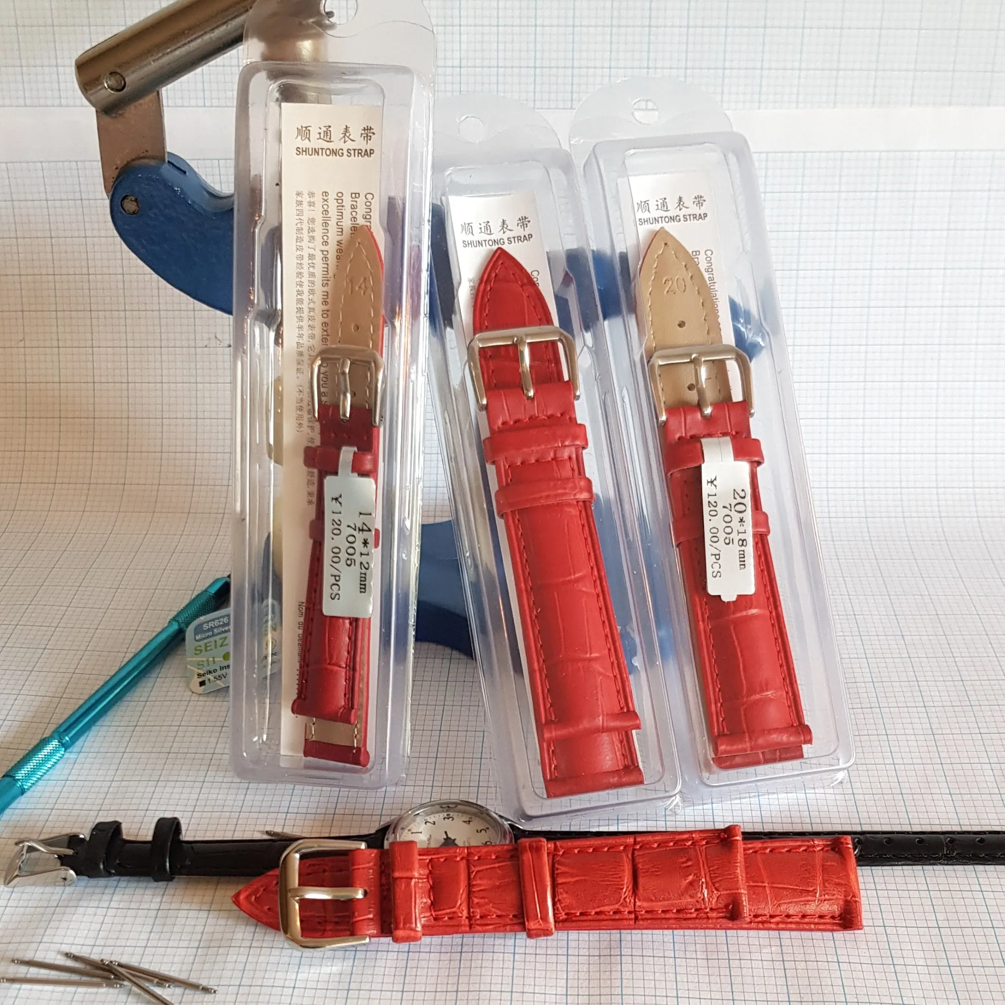 Coloured Leather Watch Straps White or Red