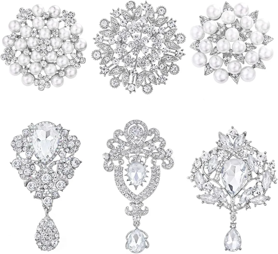 Crystal Rhinestone Flower Brooch Pin Set for Women DIY Bridal Wedding Bouquet Kit