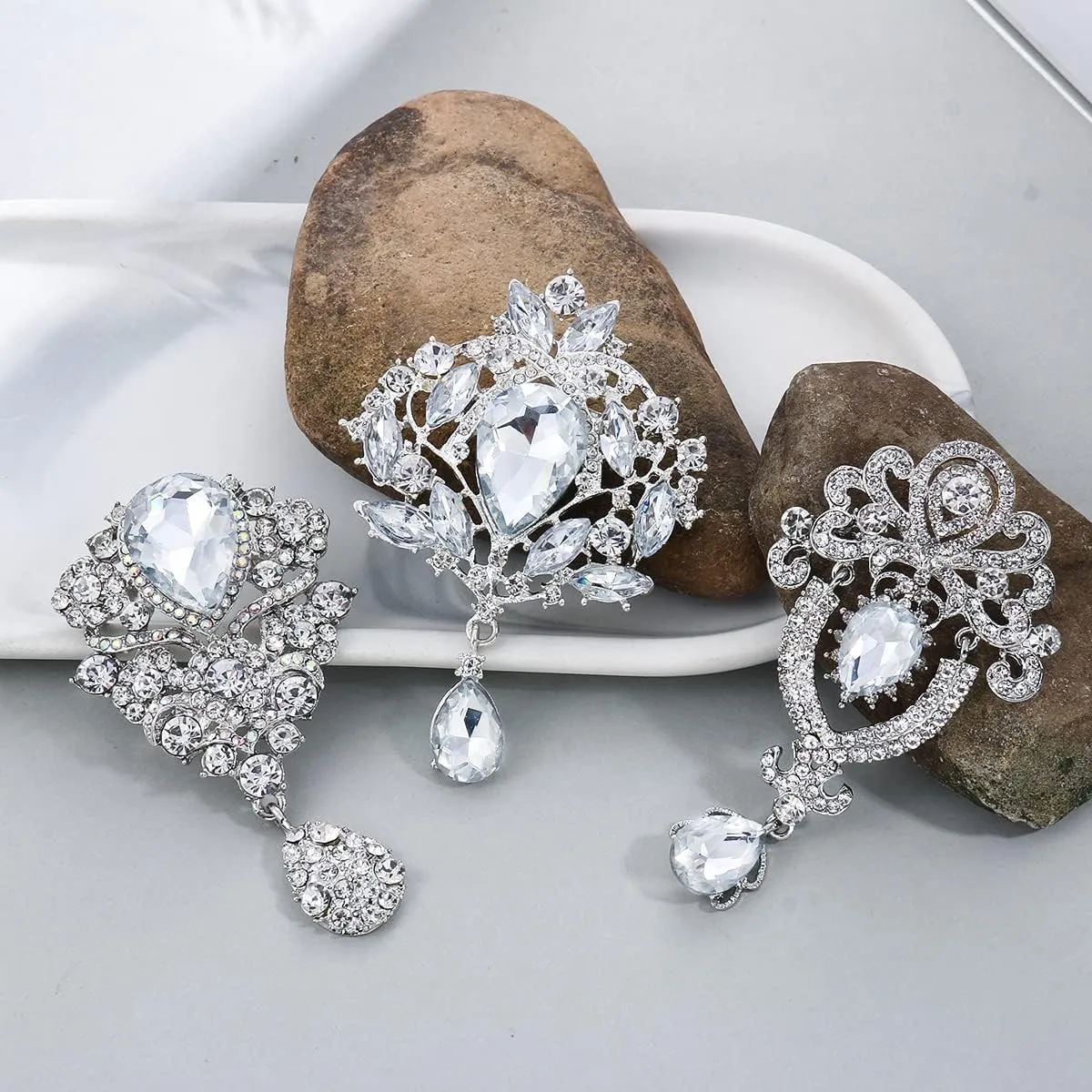 Crystal Rhinestone Flower Brooch Pin Set for Women DIY Bridal Wedding Bouquet Kit