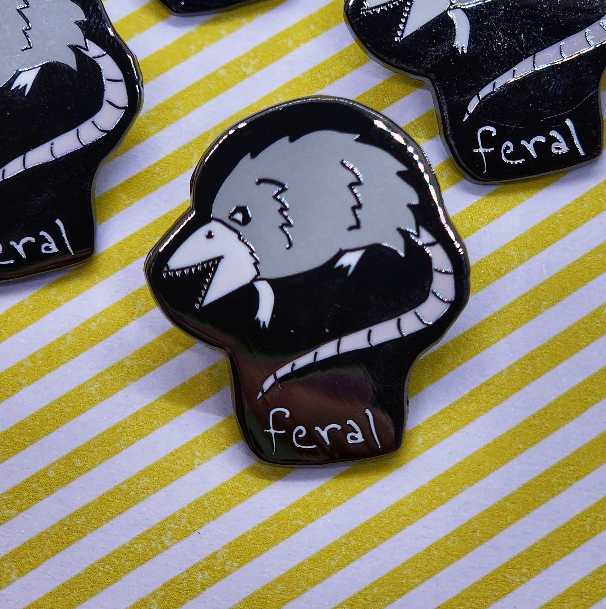 Dark Metal Feral Possum Enamel Pin