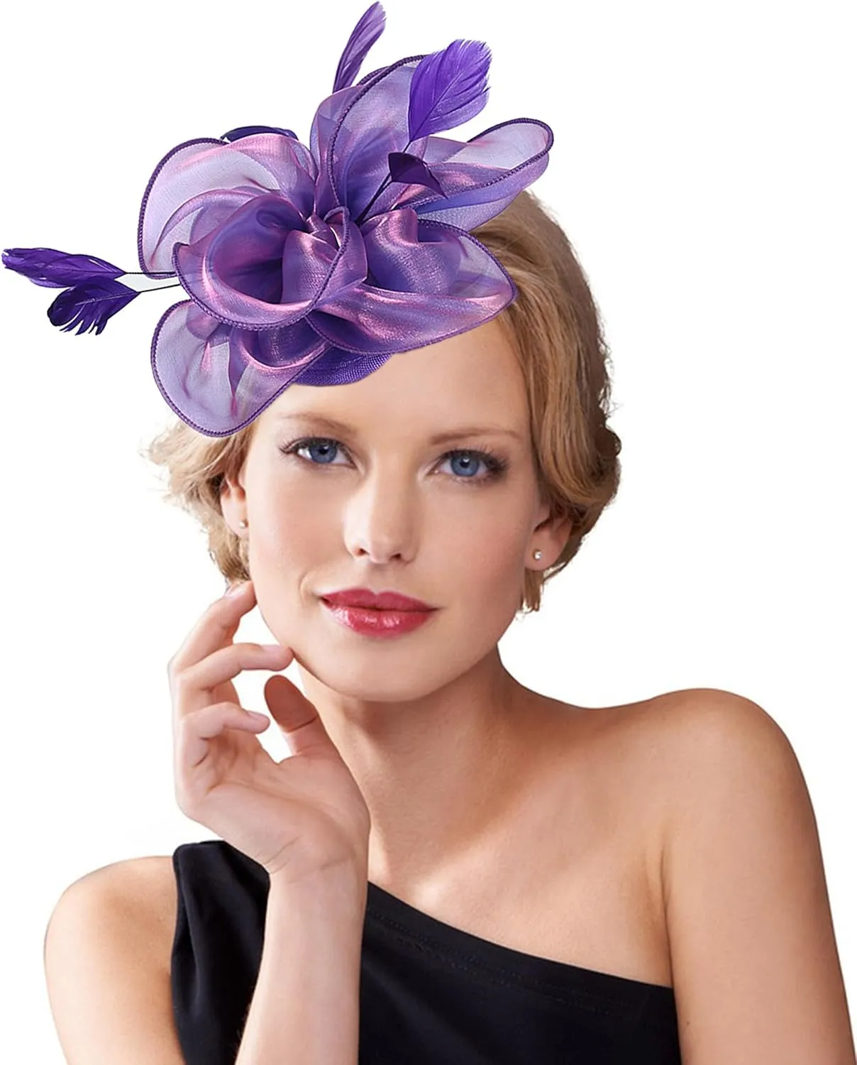 Dodheah Fascinators Hat for Women Tea Party Derby Hats Pillbox Hat Flower Feathers Wedding Headwear with Headband Hair Clip