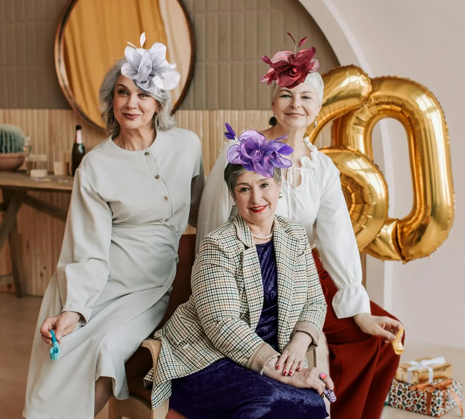 Dodheah Fascinators Hat for Women Tea Party Derby Hats Pillbox Hat Flower Feathers Wedding Headwear with Headband Hair Clip