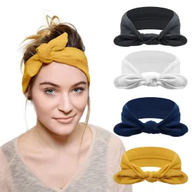 DRESHOW 4 Pack Bow Headband for Women Knotted Hair Band Facial Cloth Headbands
