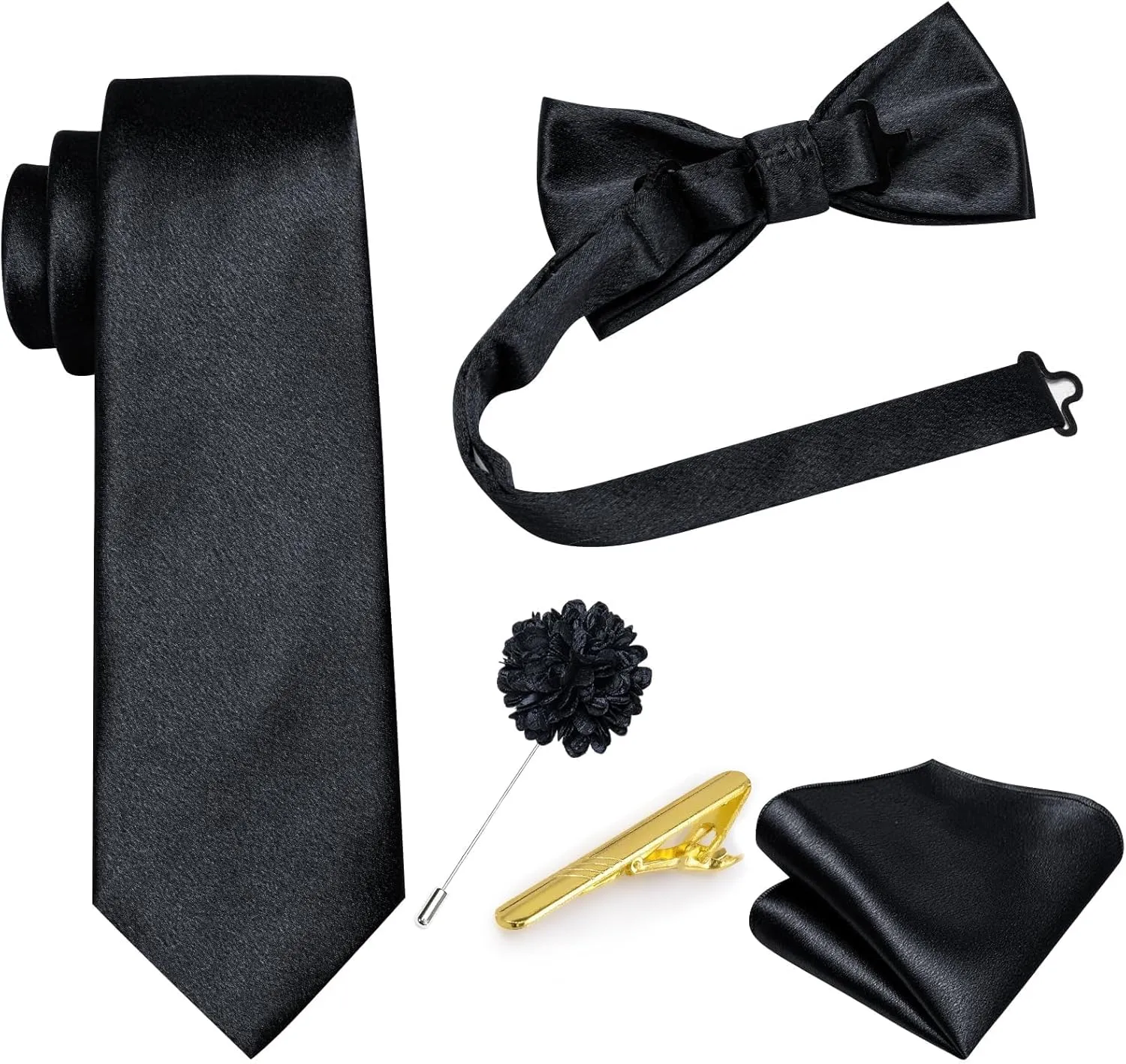 Dubulle Mens Satin Vest and Tie Solid Suit Waistcoat and Pre-tied Bowtie Set for Men Lapel Pin Wedding Party