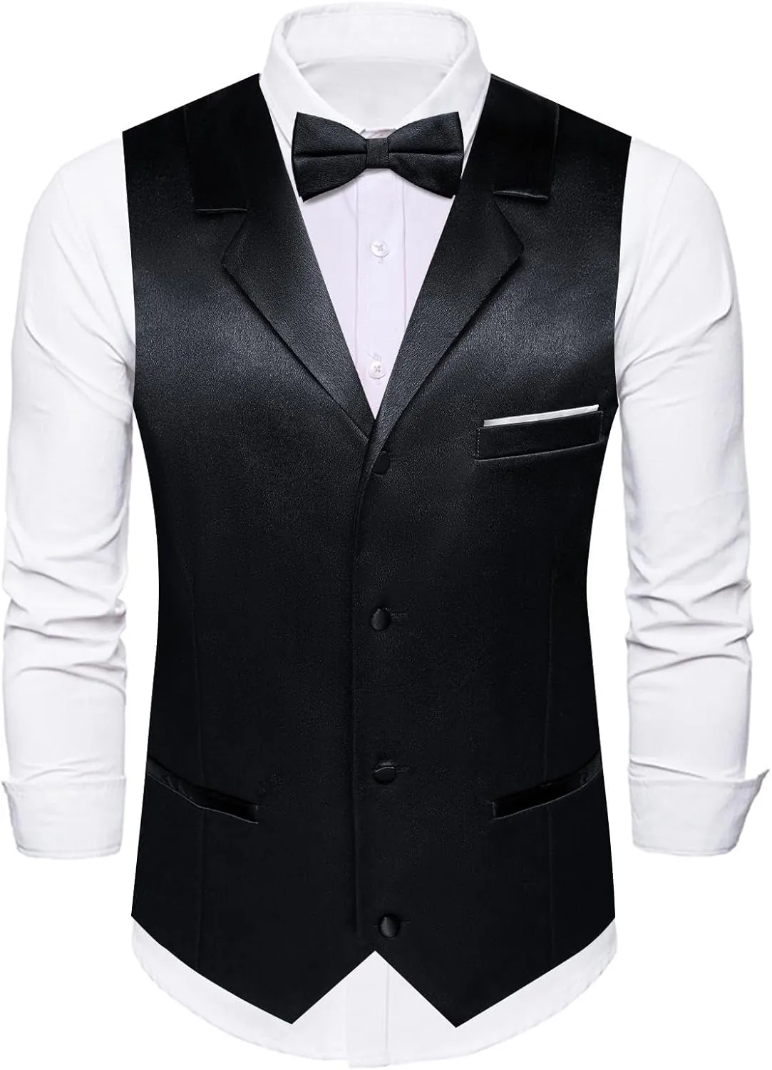 Dubulle Mens Satin Vest and Tie Solid Suit Waistcoat and Pre-tied Bowtie Set for Men Lapel Pin Wedding Party