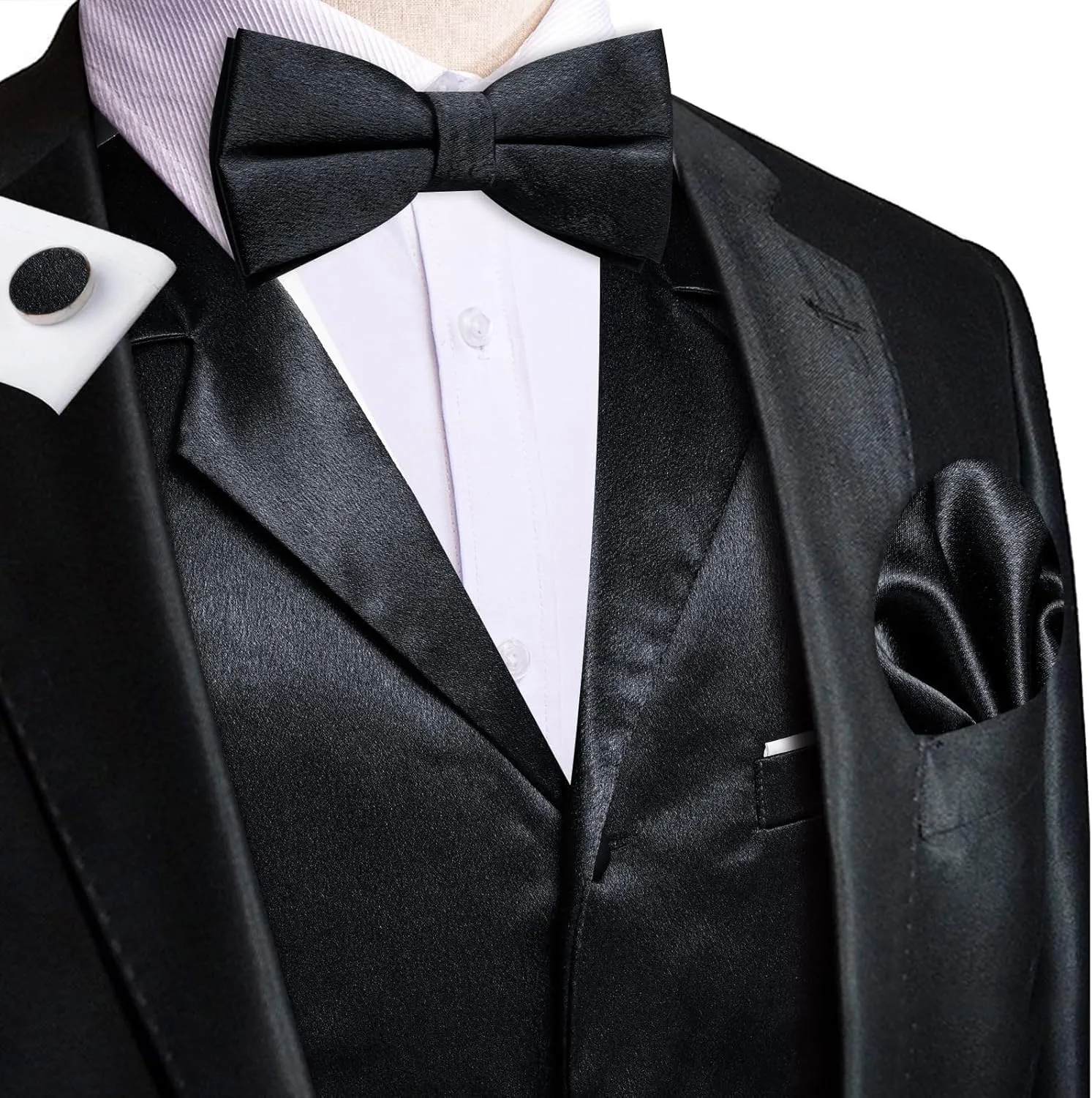 Dubulle Mens Satin Vest and Tie Solid Suit Waistcoat and Pre-tied Bowtie Set for Men Lapel Pin Wedding Party